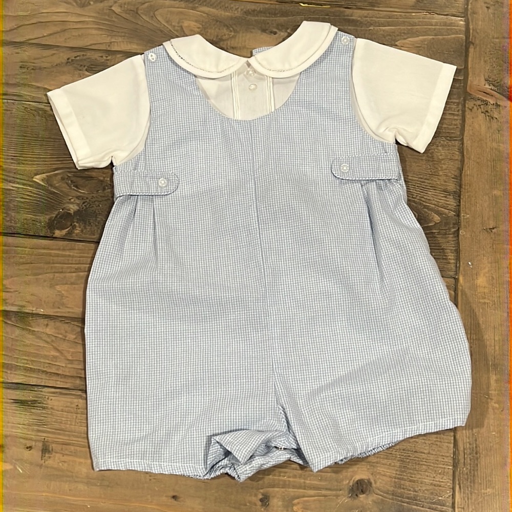 9 month Petit Ami collared checkered romper